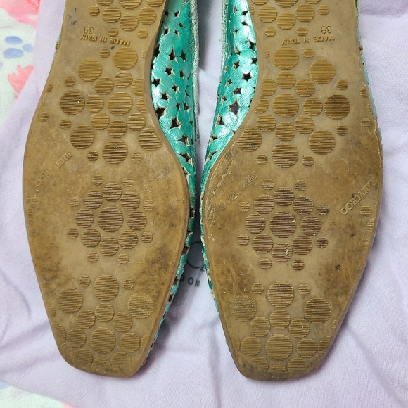 JIMMY CHOO ๐ฆ vintage peacock metallic cosmic stars cut out square toe flats ๐ฆ - Picture 10 of 15